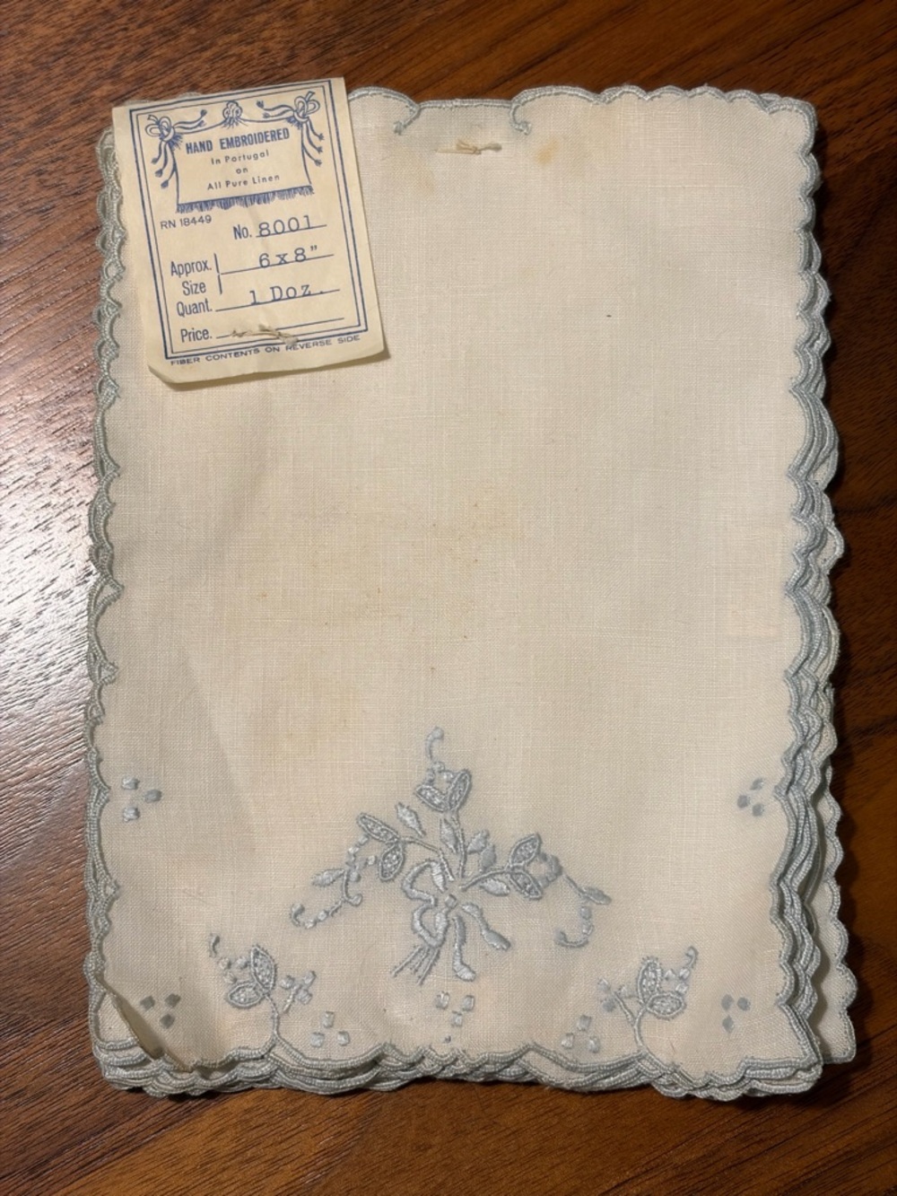 NWT Vintage Hand-Embroidered 100% Linen Napkins made in Portugal, 12 napkins